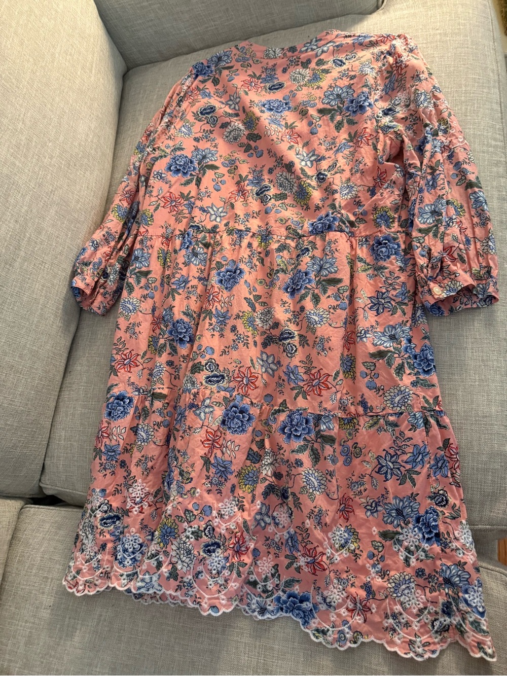 LOFT Pink Floral Tiered Cotton Dress with Blue Blooms - Picture 5 of 7